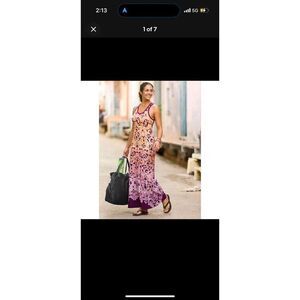 Athleta Printed Tee Maxi DressRaspberry Brocade Dip Dye Women’s Sz L